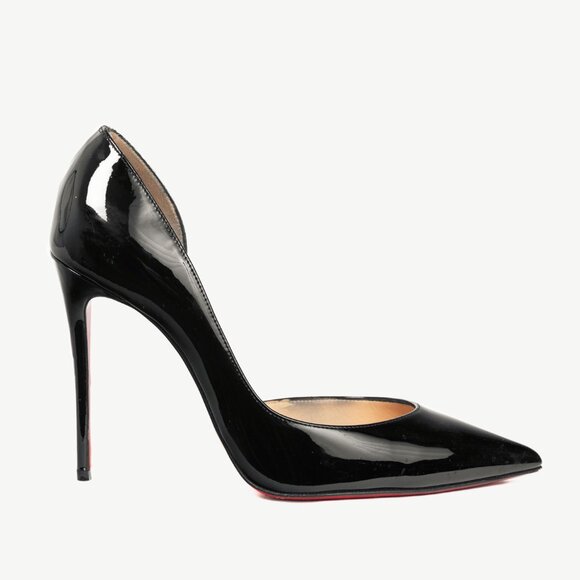 Christian Louboutin Iriza Black Patent Pointed Toe Half d'Orsay Pumps - Picture 1 of 8